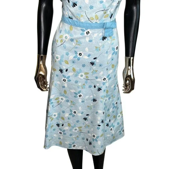 Ann Taylor Loft Floral-Print Spaghetti Strap Dress Size 8 Blue & White Linen Mix - Picture 6 of 11